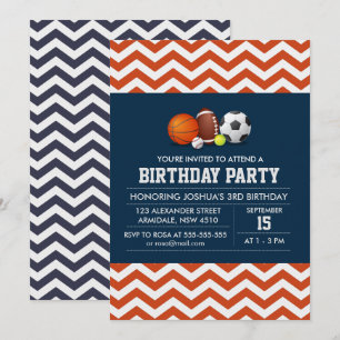 Zickzack Party zum Thema Sport Einladung
