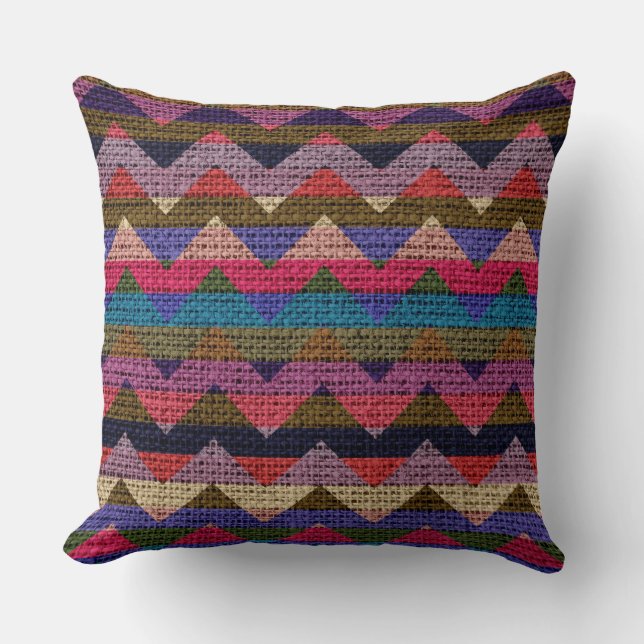 Zickzack Pattern Burlap Jute #2 Kissen (Vorderseite)