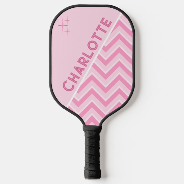 Zickzack Personalisierte, rosa und weiß Pickleball Schläger (Vorderseite)
