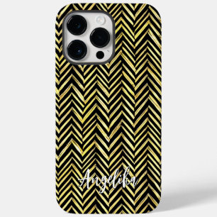 Zickzack Personalisierter Name in Schwarz und Gold Case-Mate iPhone 14 Pro Max Hülle