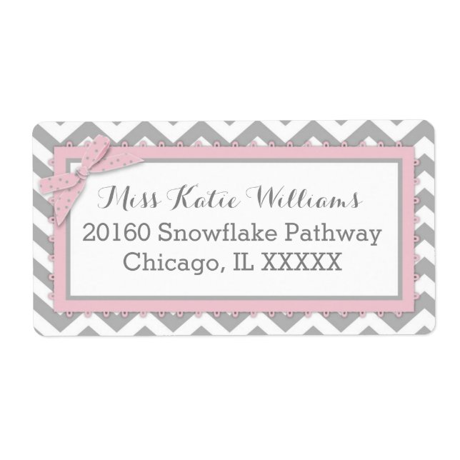 Zickzack Pink Polka-dot Bow Baby Girl Label (Vorne)