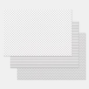 Zickzack Polka-Dosen aus grauen und weißen Streif Geschenkpapier Set