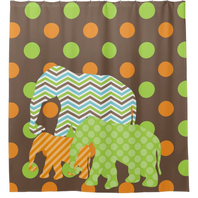 Zickzack Polka Dots Streifen farbenfrohe Elefanten Duschvorhang (Vorderseite)