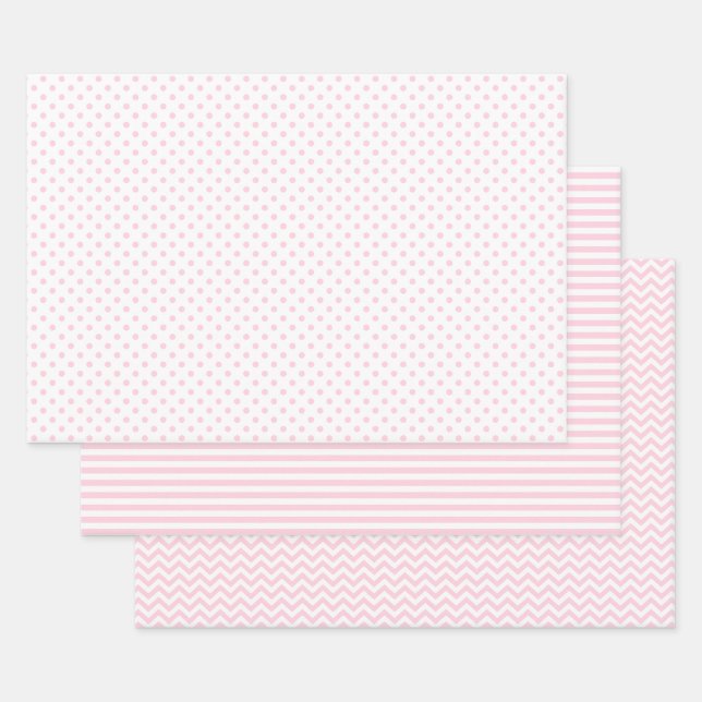 Zickzack Polka-Punkte aus hellrosa und weißen Stre Geschenkpapier Set (Set)