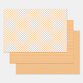 Zickzack Polka-Punkte aus Orange und Weiß-Streifen Geschenkpapier Set