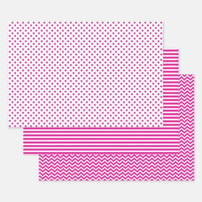 Zickzack Polka-Punkte aus Pink und Weiß Geschenkpapier Set (Set)