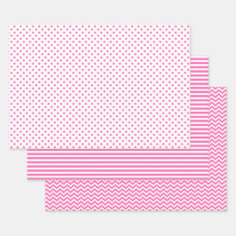 Zickzack Polka-Punkte aus rosa und weißen Streifen Geschenkpapier Set