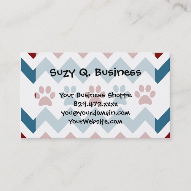 Zickzack Red Blue Welppy Paw Prints Dog Lover Gesc Visitenkarte (Vorderseite)