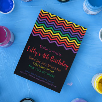 Zickzack RegenbogenParty Einladung, Regenbogen Geb Einladung