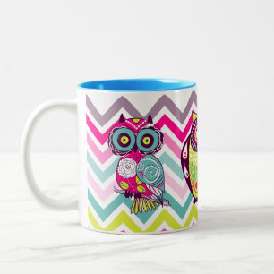 Zickzack Retro Groovy Eulen Zweifarbige Tasse