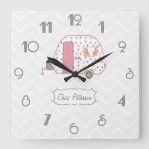 Zickzack Retro-Vintages Caravan-Design Quadratische Wanduhr