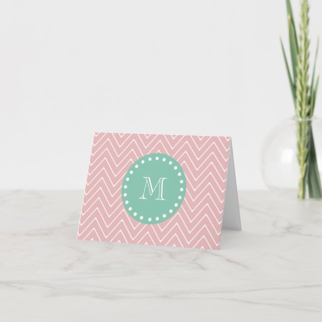 Zickzack rosa Muster | Minze grüne Monogramm (Vorderseite)