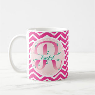 Zickzack rosa Muster Monogramm Kaffeetasse