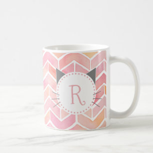 Zickzack rosa Muster   Niedliches Katzenmonogramm Kaffeetasse