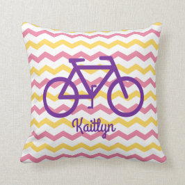 Zickzack rosa und gelbes Kissen mit Lila Fahrrad