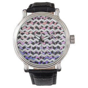 Zickzack Rosa und schwarze Dalmatinie Armbanduhr