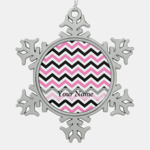 Zickzack rosa und schwarzes Muster Schneeflocken Zinn-Ornament