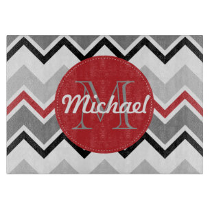 Zickzack rote graue schwarze mit Monogramm Schneidebrett