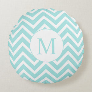 Zickzack rundes Monogramm-Kissen, Seafoam u. Weiß Kissen