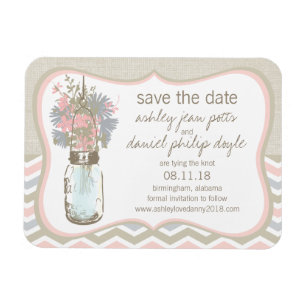Zickzack Rustic Chic Mason Jar Save the Date Magnet