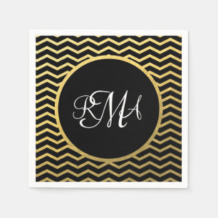 Zickzack Schwarz-Gold-Muster Triple Mit Monogramm Serviette