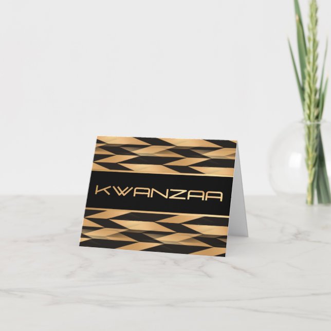 Zickzack Schwarz-Gold-Printwerbung "Happy Kwanzaa" Karte (Vorderseite)
