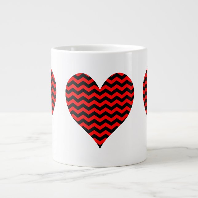 Zickzack Schwarz-Rot-Herz Jumbo-Tasse (Vorderseite)
