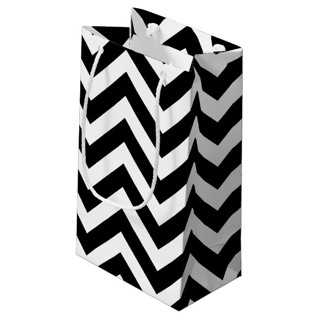 Zickzack Schwarz-Weiß-Groß-Größe Kleine Geschenktüte (Rückseite Schrägansicht)