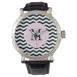 Zickzack Schwarz-Weiß-Muster Armbanduhr