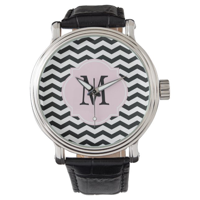 Zickzack Schwarz-Weiß-Muster Armbanduhr (Vorderseite)
