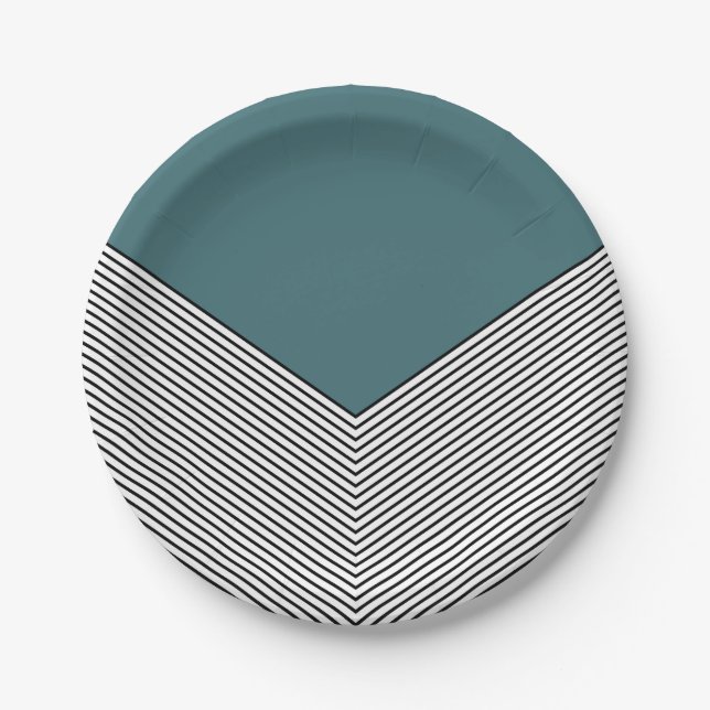 Zickzack Schwarzweiß-Design und blaues Dreieck Pappteller (Vorderseite)