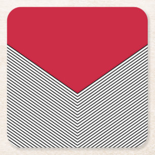 Zickzack Schwarzweiß-Design und rotes Dreieck Rechteckiger Pappuntersetzer