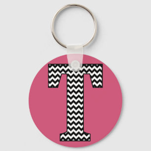 Zickzack Schwarzweiß-T-Monogramm-Basic-Schlüsselan Schlüsselanhänger