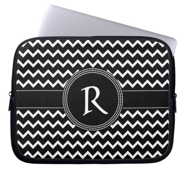 Zickzack Schwarzweiss-Zickzack-Retro Eleganz Laptopschutzhülle (Vorderseite)