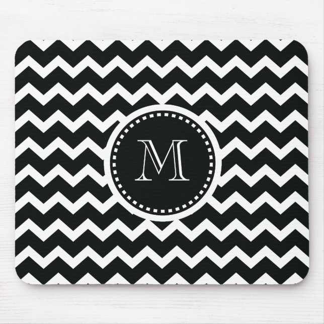 Zickzack Schwarzweiss-Zickzack-Retro Eleganz Mousepad (Vorne)