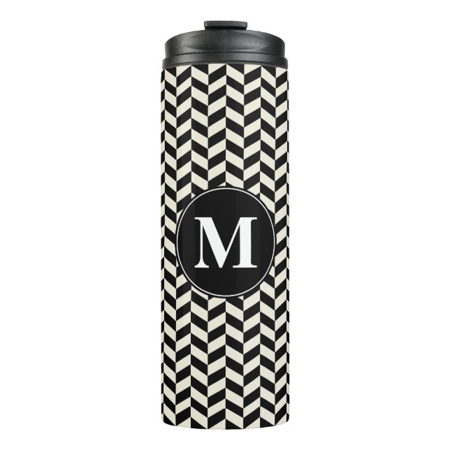 Zickzack Schwarzweißmuster Thermosbecher (Vorderseite)