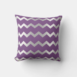 Zickzack Silbergraue Lila Amethyst-Metallstreifen Kissen