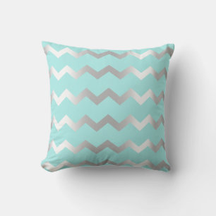 Zickzack silbernes Grau-Aqua Tiffany Metall Linien Kissen