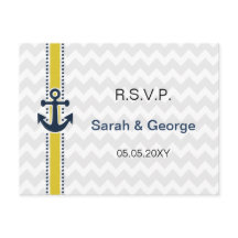Zickzack Streifen, Anker, nautische Hochzeit rsvp