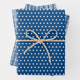 Zickzack Streifen auf französisch-blau mit weißen Geschenkpapier Set