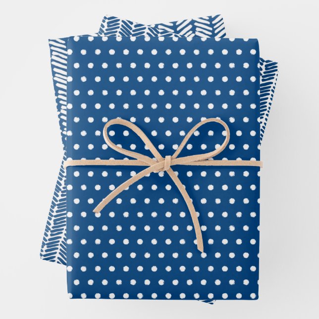 Zickzack Streifen auf französisch-blau mit weißen  Geschenkpapier Set (Beispiel)