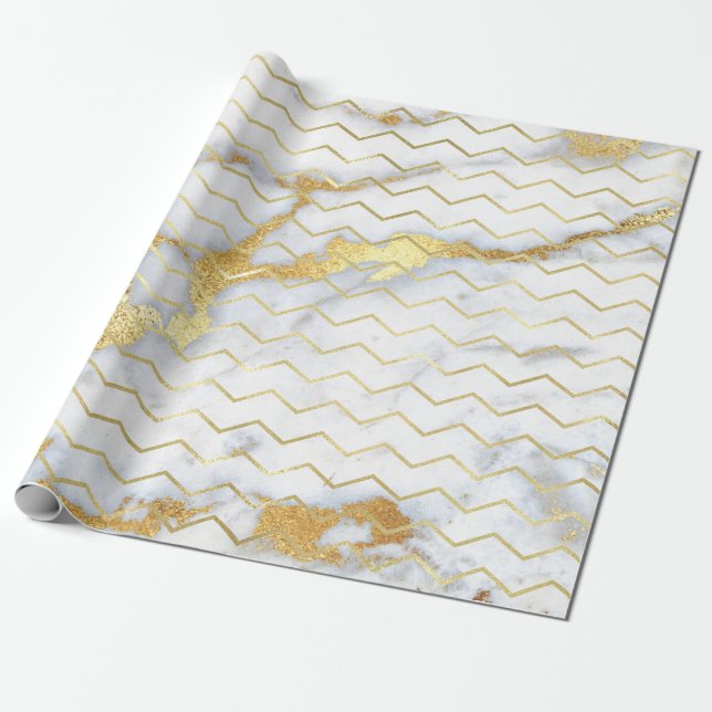 Zickzack Streifen Gold Metallische graue Marmorlin Geschenkpapier (Ungerollt)