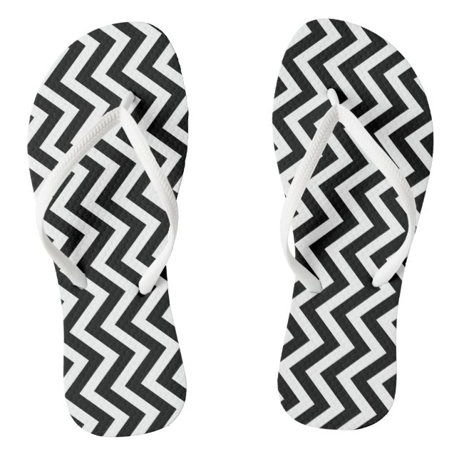 Zickzack Streifen in Schwarz und Weiß Flip Flops (Fußbett)