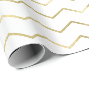 Zickzack Streifen-Linien Goldmetallisches weißes Geschenkpapier