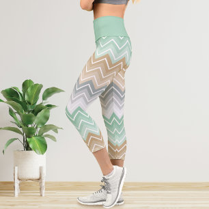 Zickzack Streifen, Minze grün Capri Leggings