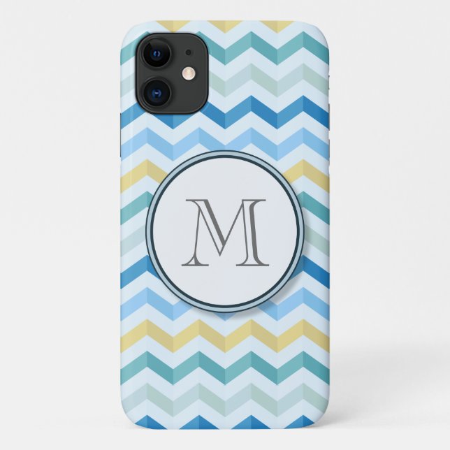Zickzack Streifen mit rundem Monogramm Case-Mate iPhone Hülle (Rückseite)