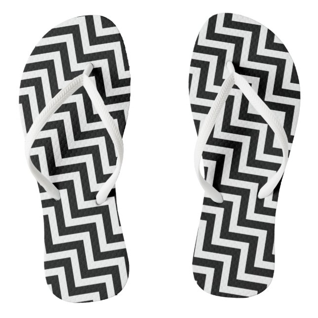 Zickzack Streifen mit schwarzem und weißem Medium Flip Flops (Fußbett)
