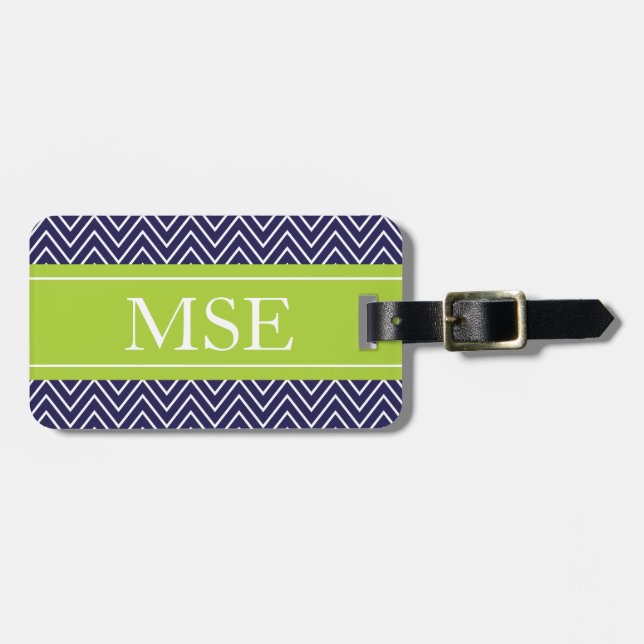 Zickzack Streifen-personalisierte Monogramm-Marine Gepäckanhänger (Vorderseite horizontal)