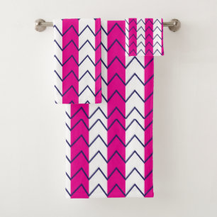 Zickzack Streifen rosa und weißes geometrisches Mu Badhandtuch Set