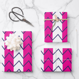 Zickzack Streifen rosa und weißes geometrisches Mu Geschenkpapier Set